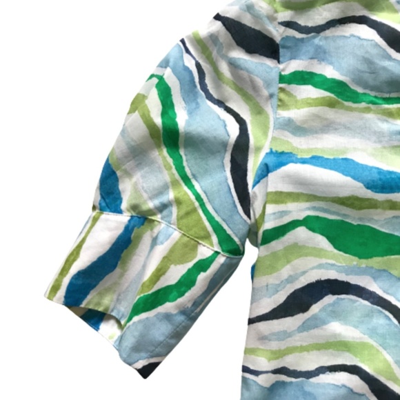 Charlotte Brody Blouse Top Shirt Womens XS Blue White Green 3/4 Sleeve V-Neck - Picture 4 of 12